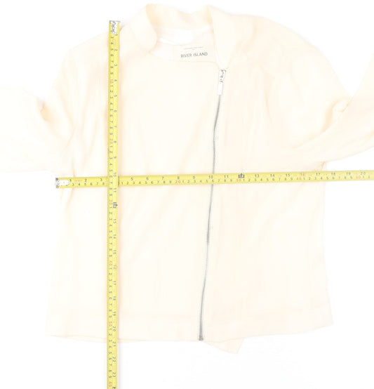River Island Women Ivory Zip Blouse Size 12 Classic Polyester Long Sleeve