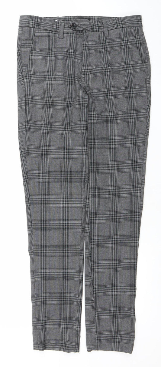 Jack & Jones Mens Grey Check Slim Chino Trousers 29W 32L