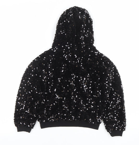 Dunnes Stores Girls Black Sequin Pullover Hoodie 4-5 Years