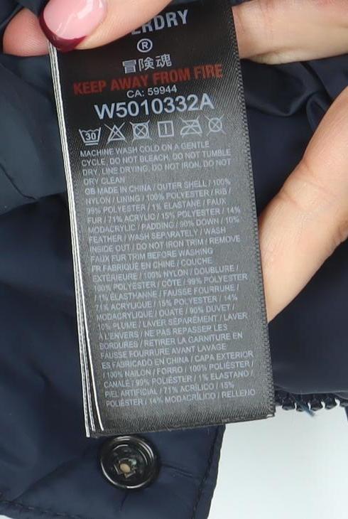 Superdry Women Blue Long Puffer Jacket Size 8 Hooded Down Coat