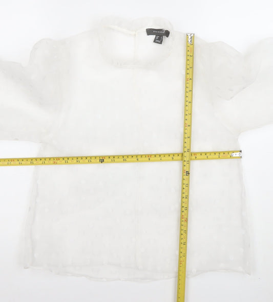 Primark Women's White Polka Dot Sheer Puff Sleeve Blouse Size 10
