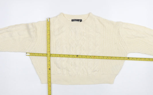 Brave Soul Women's Ivory Cable-Knit Crew Neck Jumper Size 12
