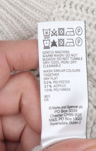 Marks and Spencer Women Beige Chunky Knit Crew Neck Pullover Jumper M