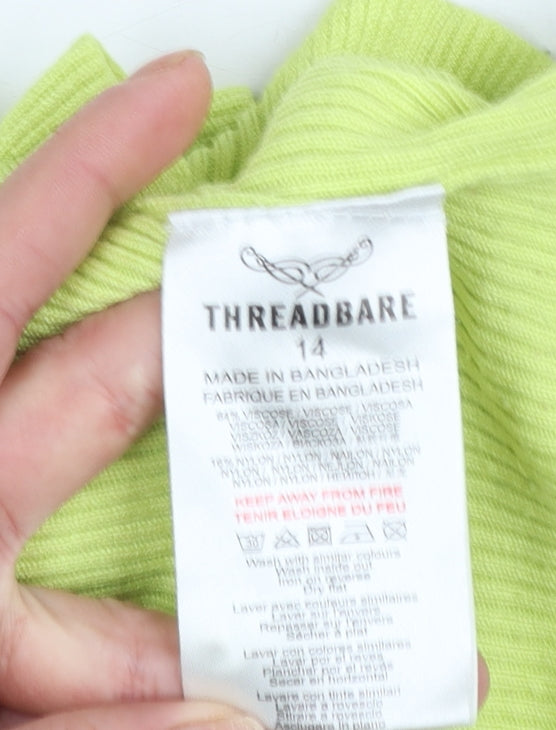 Threadbare Womens Green Short Sleeve V-Neck Ribbed Cardigan Size 14