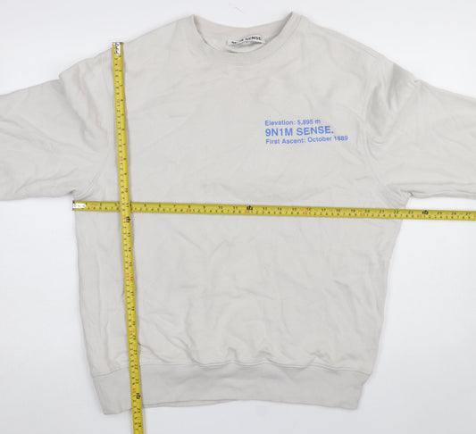 9N1M SENSE Men Beige Graphic Print Crew Neck Cotton Sweatshirt Size S