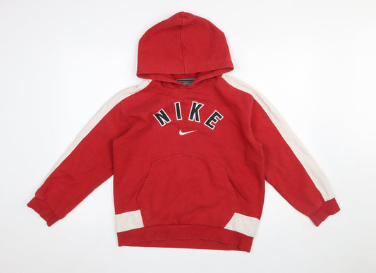 Nike Boys Red Pullover Hoodie Size L 10-12 Cotton Blend with Logo Design
