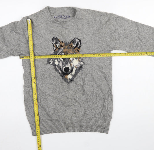 Black Label Crestbridge Women's Grey Wool Wolf Jumper M