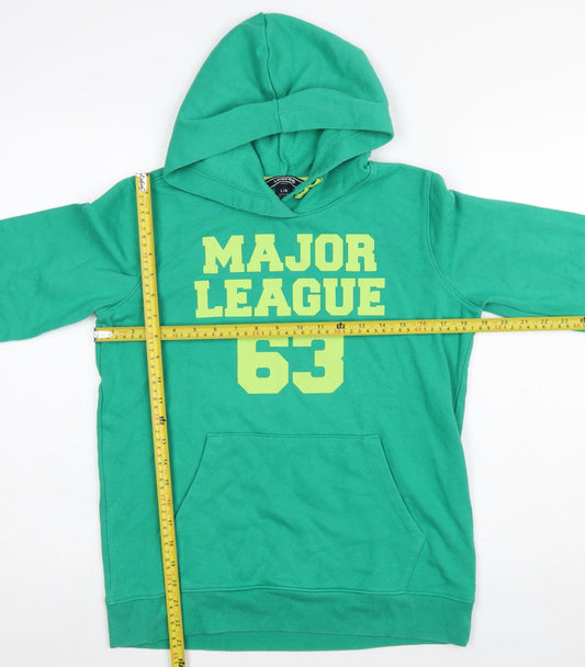 Lands' End Boys Green Pullover Hoodie 12-14 Years Cotton Blend Major League Print