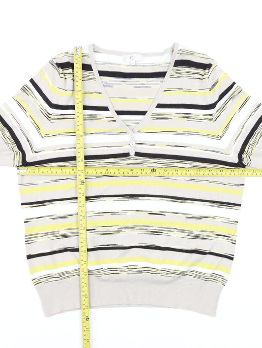 CC Womens Multicoloured Striped V-Neck Short Sleeve Knit Blouse XL