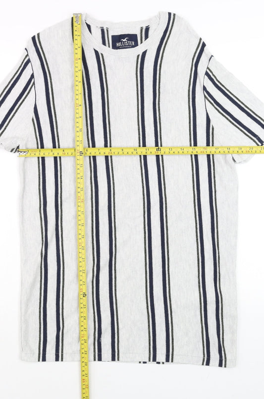 Hollister Men's White Striped Crew Neck Regular Fit T-Shirt Size M