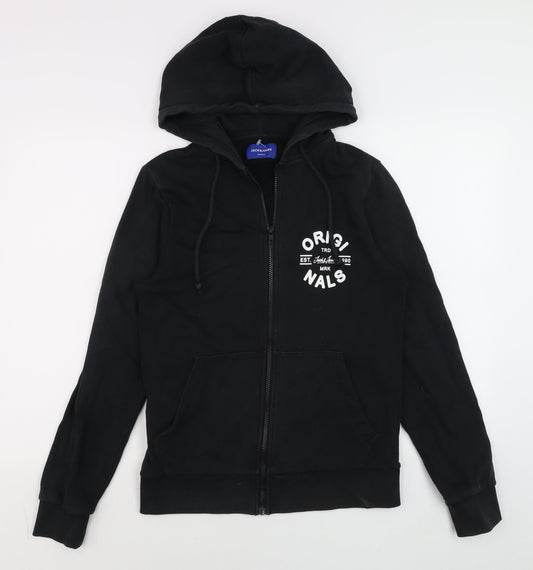 Jack & Jones Men’s Black Full Zip Hoodie Size S Graphic Print