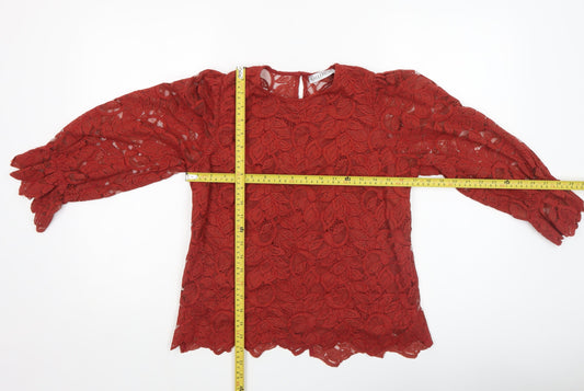 Gallery Women's Red Lace Floral Tunic Blouse UK 10 Long Sleeve