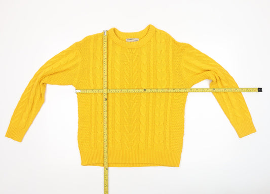 Pull&Bear Women’s Yellow Cable-Knit Cotton Jumper Size S