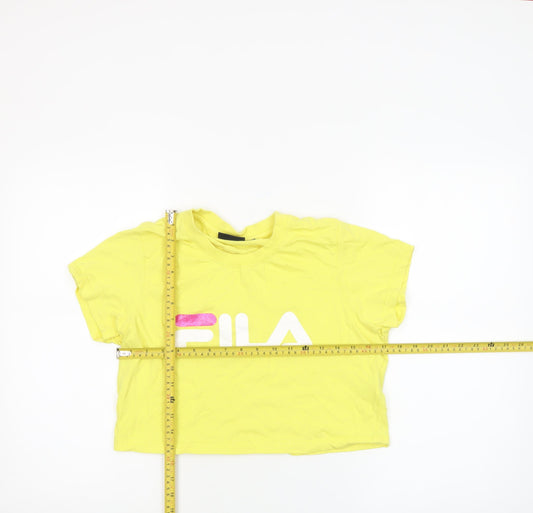 Fila Womens Yellow Cropped T-Shirt Medium Casual Crew Neck