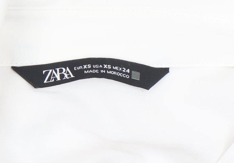 ZARA Women White XS Classic Button-Up Bow Accent Shirt