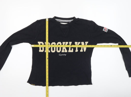 Superdry Women's Black Cropped Knit Long Sleeve Brooklyn T-Shirt Size 8