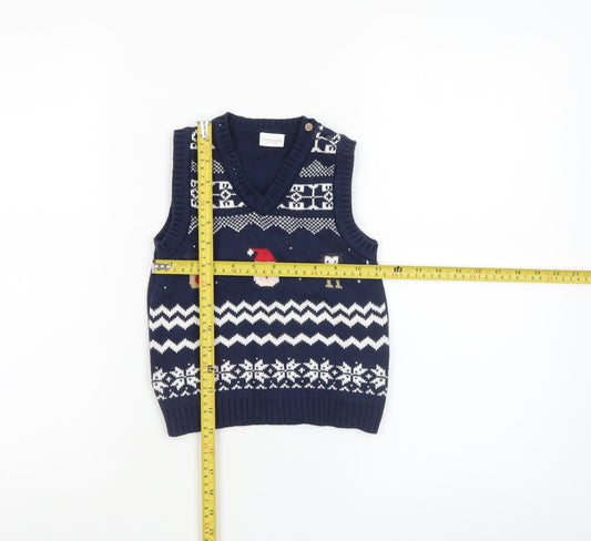 Next Unisex Baby Blue Fair Isle Christmas Knit Vest Jumper 18-24 Months