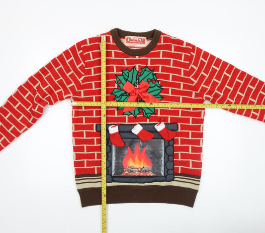 Cheesy Christmas Jumpers Men Red M Fireplace Funny Xmas Pullover Sweater