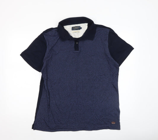 Hammond & Co Men’s Blue Houndstooth Polo Shirt Size L Cotton Blend