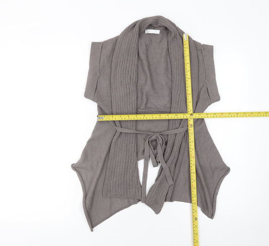 Promod Women's Grey Belted Knit Short Sleeve Cardigan Size 6