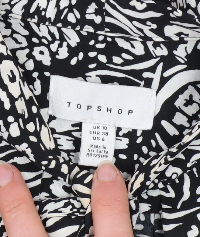 Topshop Women's Black Animal Print Midi Fit & Flare Dress Size 10