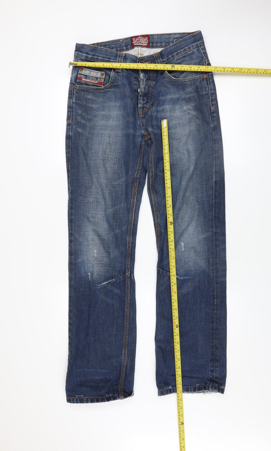 Superdry Mens Blue Straight Jeans Size 30 Distressed Denim