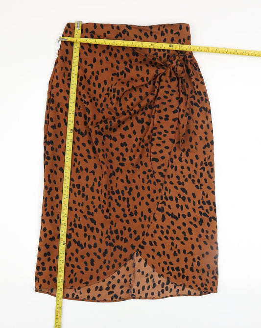 BZ Women’s Brown Leopard Print Wrap Midi Skirt Size S