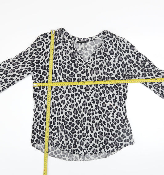 Olsen Womens Grey Animal Print Viscose Long Sleeve Blouse Size 12