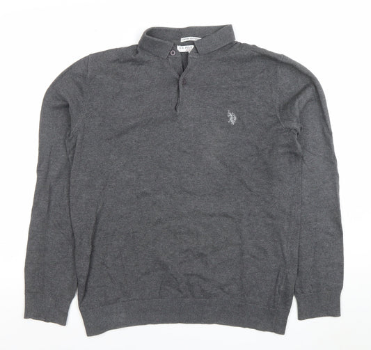 U.S. Polo Assn. Men's Grey Long Sleeve Cotton Polo Shirt M