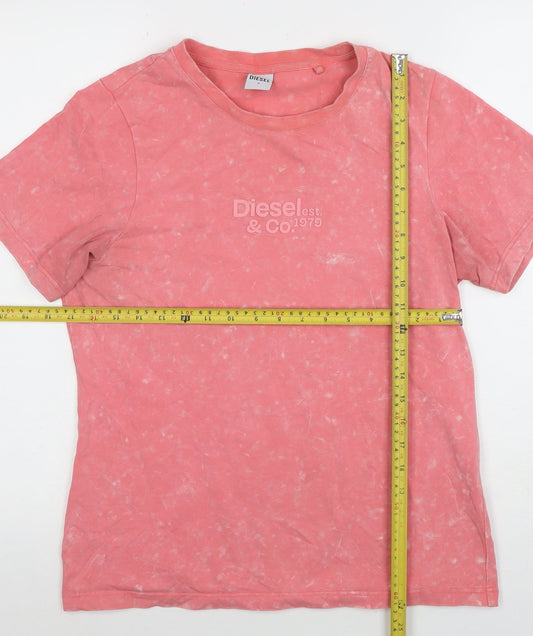Diesel Womens Pink Acid Wash Short Sleeve Cotton T-Shirt M