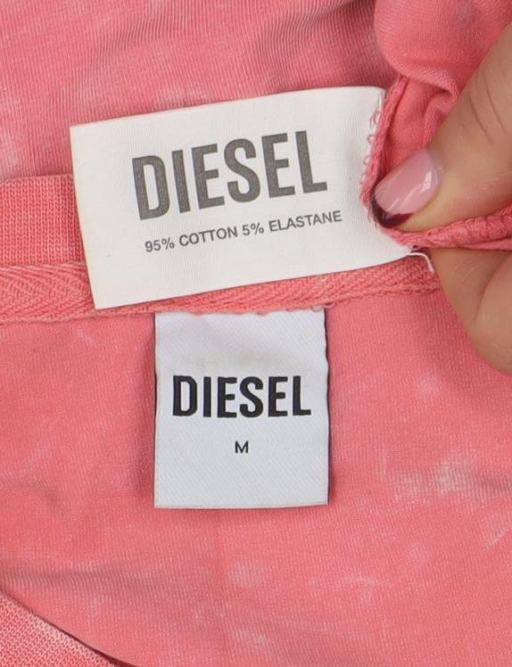 Diesel Womens Pink Acid Wash Short Sleeve Cotton T-Shirt M