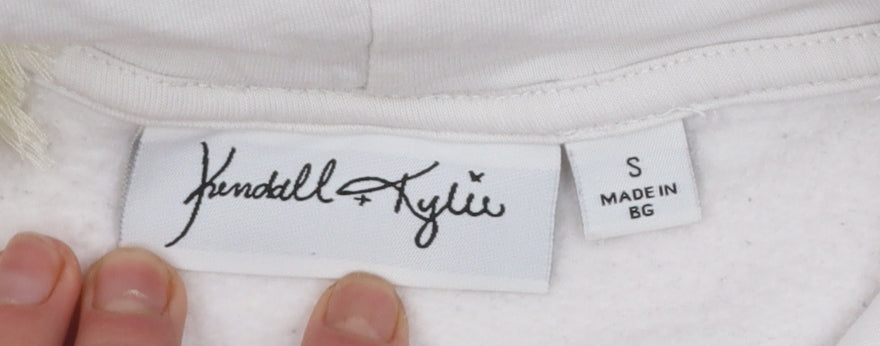 Kendall + Kylie Women White Pullover Hoodie Small Snake Logo Cotton Blend
