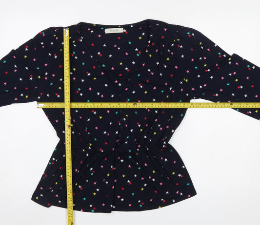 Oasis Women's Multicoloured Star Wrap Blouse Top Size L