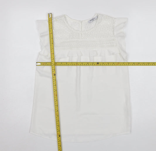 Akoz De Toi Paris Women's White Lace Ruffle Sleeveless Blouse Size S