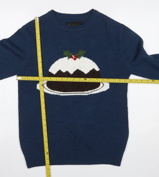 Red Herring Men Blue Medium Christmas Pudding Knit Jumper