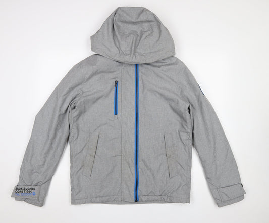 Jack & Jones Men's Grey Hooded Windbreaker Jacket Size M