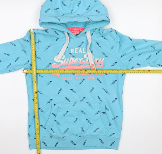 Superdry Women's Blue Feather Print Pullover Hoodie Size L
