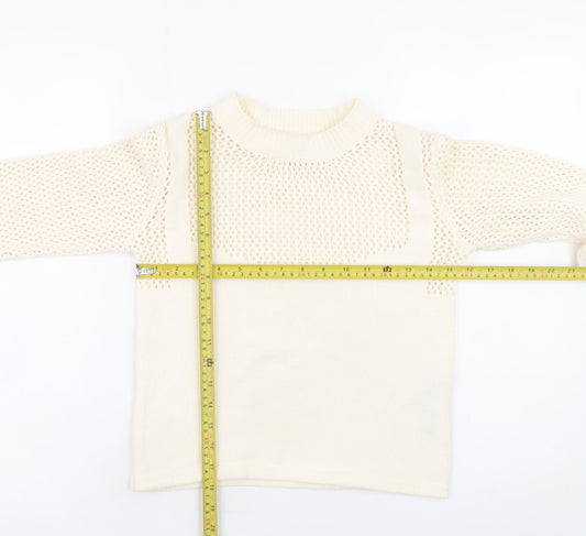 Zara Women Ivory Mock Neck Open Knit Pullover Jumper Size S