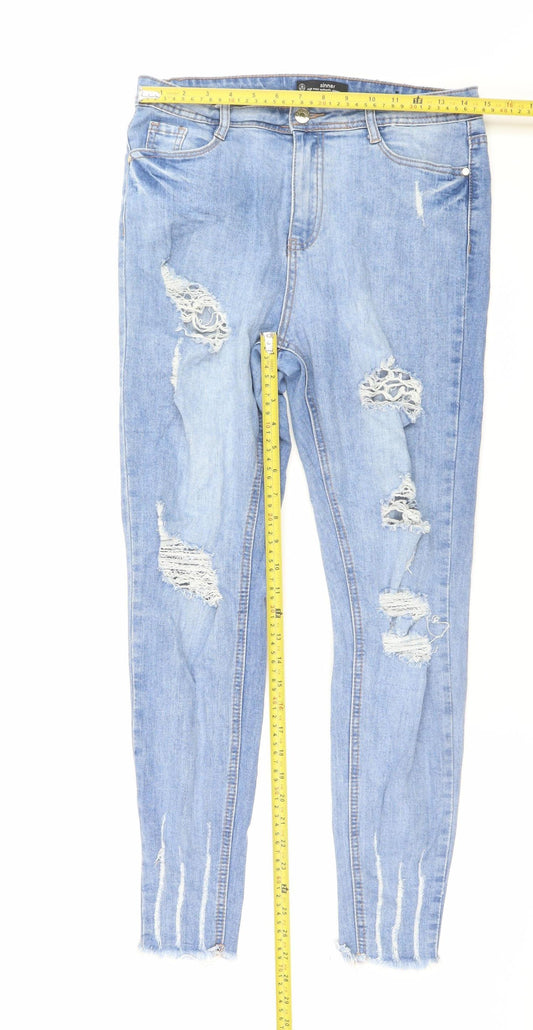 Sinner Womens Blue High Waist Skinny Distressed Jeans UK 12
