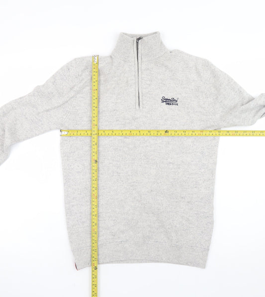 Superdry Men's Grey Wool Blend 1/4 Zip High Neck Sweatshirt Size S