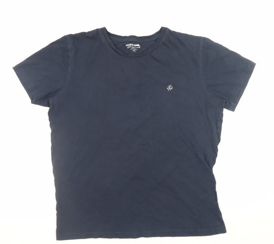 Jack & Jones Men’s Blue Cotton Crew Neck Short Sleeve T-Shirt Size L