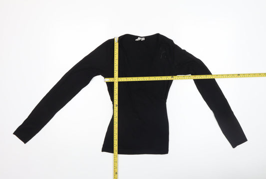 ASOS Women Black Wrap Long Sleeve Jersey Blouse Size 4