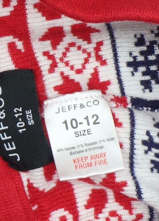 Brand and care label for Jeff & Co girls’ multicoloured fair isle christmas lounge pants, size 10-12