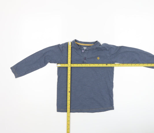 FatFace Boys Blue Long Sleeve Henley T-Shirt 5-6 Years Cotton Basic