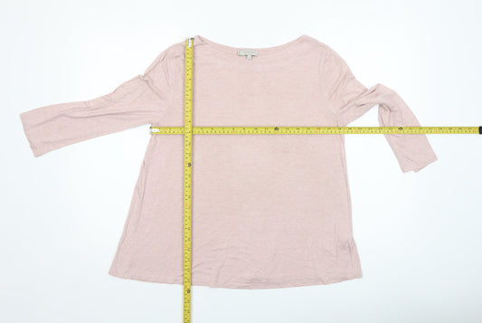 Hobbs Women Pink Viscose Boat Neck 3/4 Sleeve Basic Top Size M