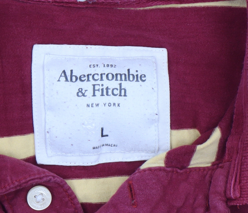 Abercrombie & Fitch Men’s Red Striped Polo Shirt Size L