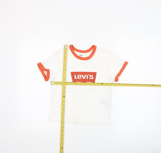 Levi's Women's White Ringer T-Shirt Medium Short Sleeve Cotton Retro