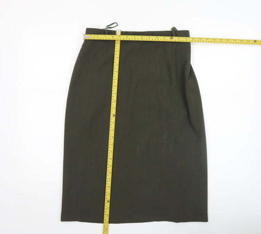 Marcona Womens Green Knee Length Pencil Skirt Size 12 Wool Blend Workwear
