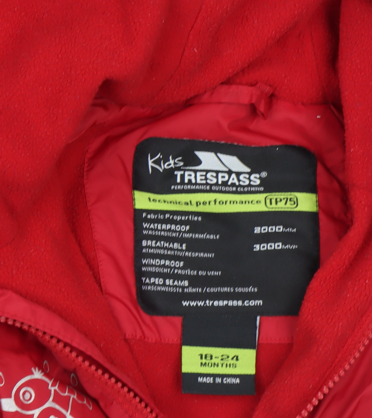 Trespass Unisex Baby Red Waterproof Hooded Snowsuit 18-24 Months