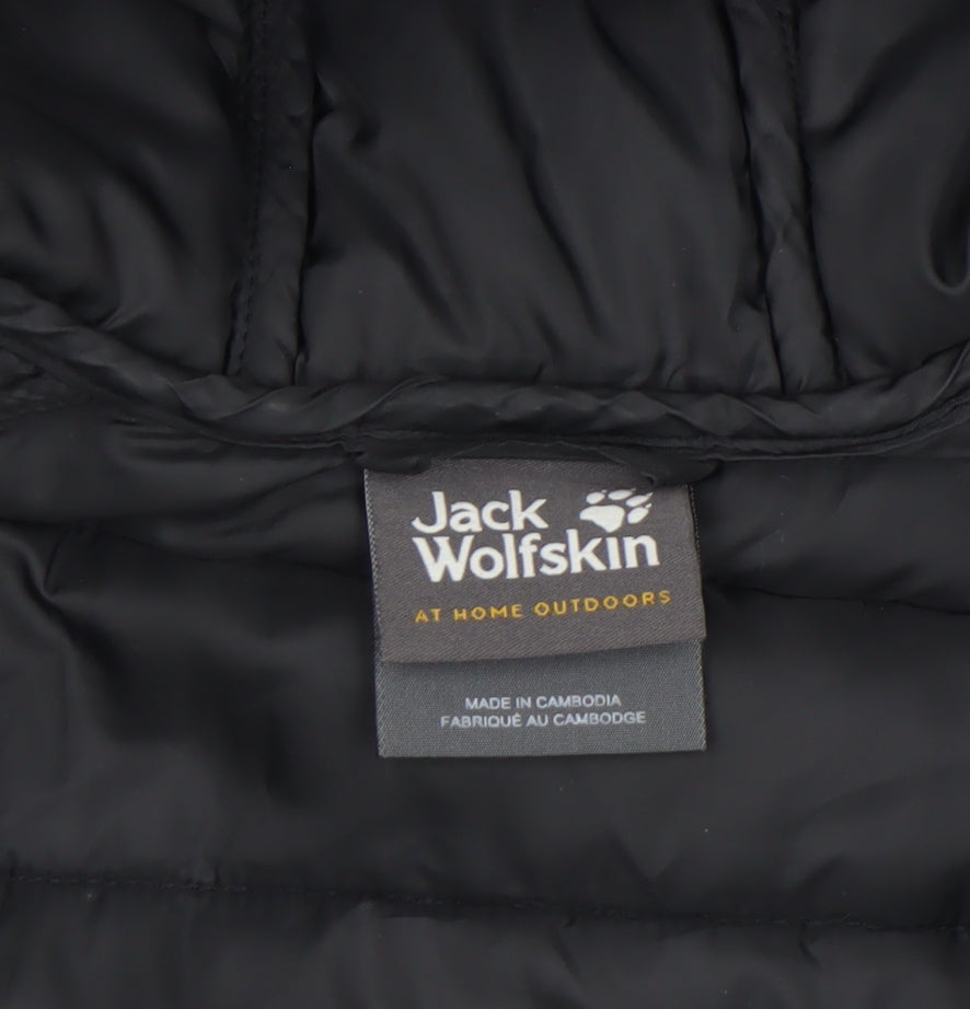 Jack Wolfskin Boys Black 12 Years Hooded Puffer Jacket Lightweight Winter Coat